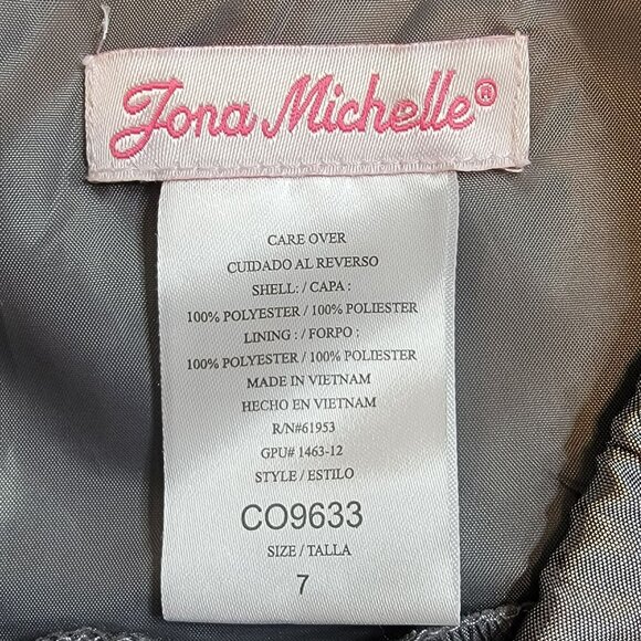 Jona Michelle Skirt, Girls 7, Silver Satin, Floral Embellishment, Tulle Hem, EUC - Picture 6 of 10